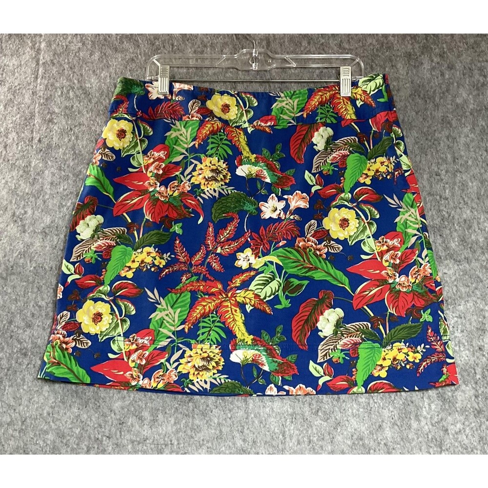 Talbots Skirt Womens Large Blue Floral Tropical Short Stretch Vacation Resort